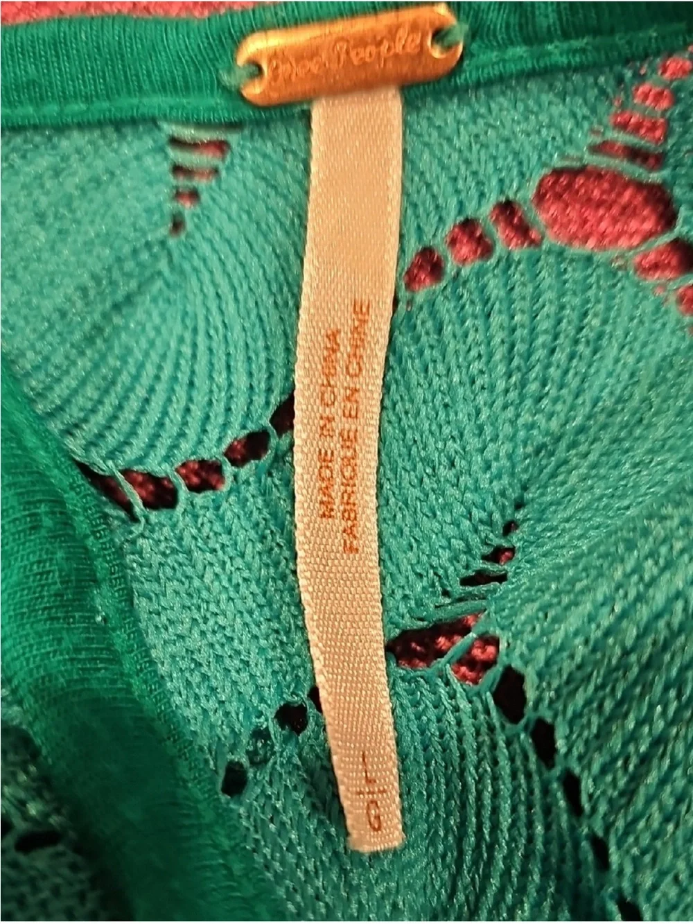 Free People Teal Open-Back Long Sleeve Lace Knit Dress